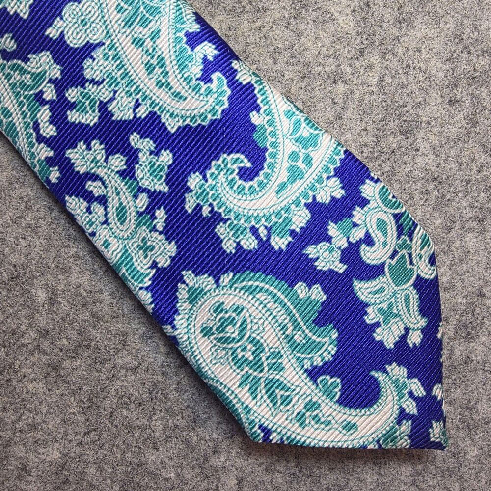 Peter Elliot Silk Tie - Blue Bright Paisley Woven Short Skinny